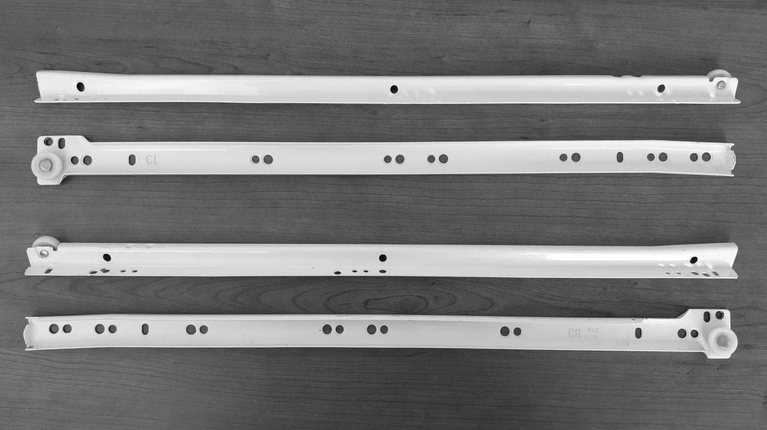 Drawer slide rails laid out in pairs